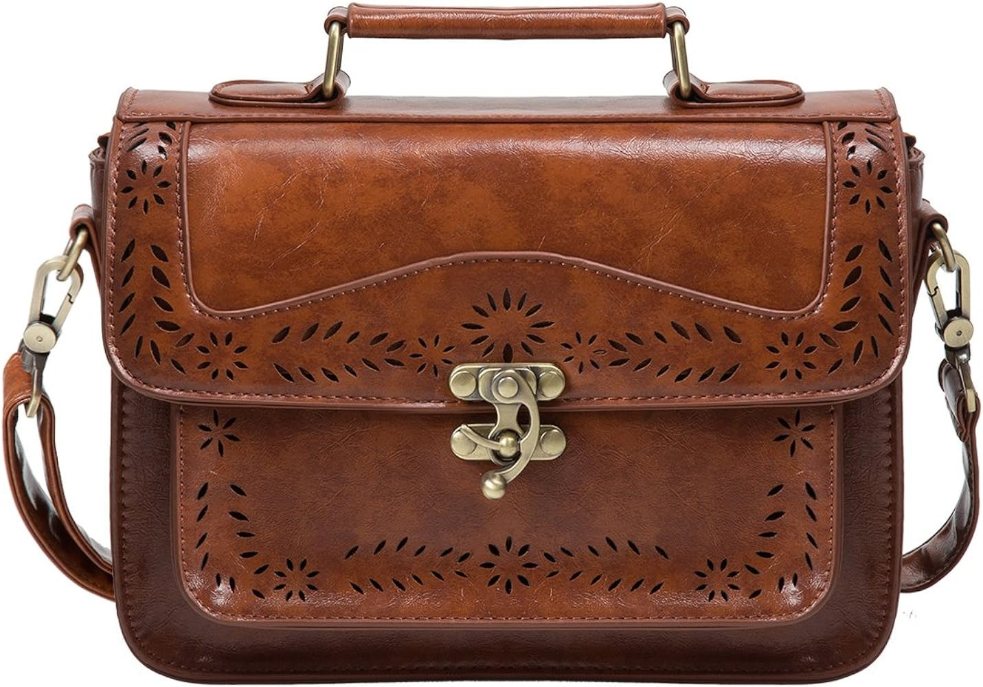 ECOSUSI Women PU Leather Satchel Purse Vintage Small College Crossbody Messenger Bag Work Cross-b... | Amazon (US)