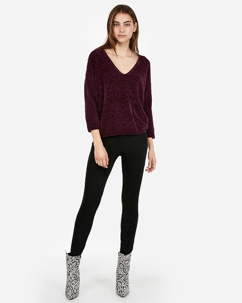 Velvet Chenille V-neck Sweater | Express