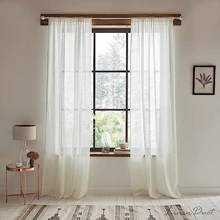 Linen Duet White Sheer Linen Curtains, Cafe Curtains Boho Curtains, Window Curtains with Rod Pock... | Amazon (US)