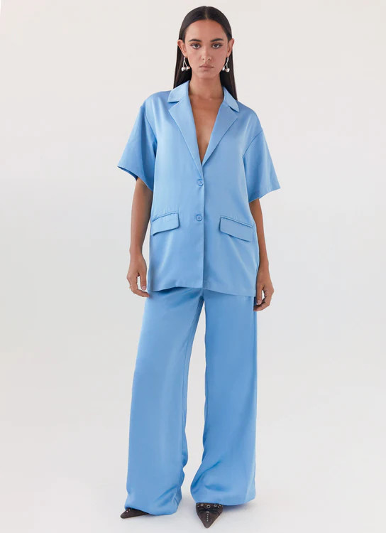 Brinkley Oversized Satin Shirt - Sky Blue | Peppermayo (Global)