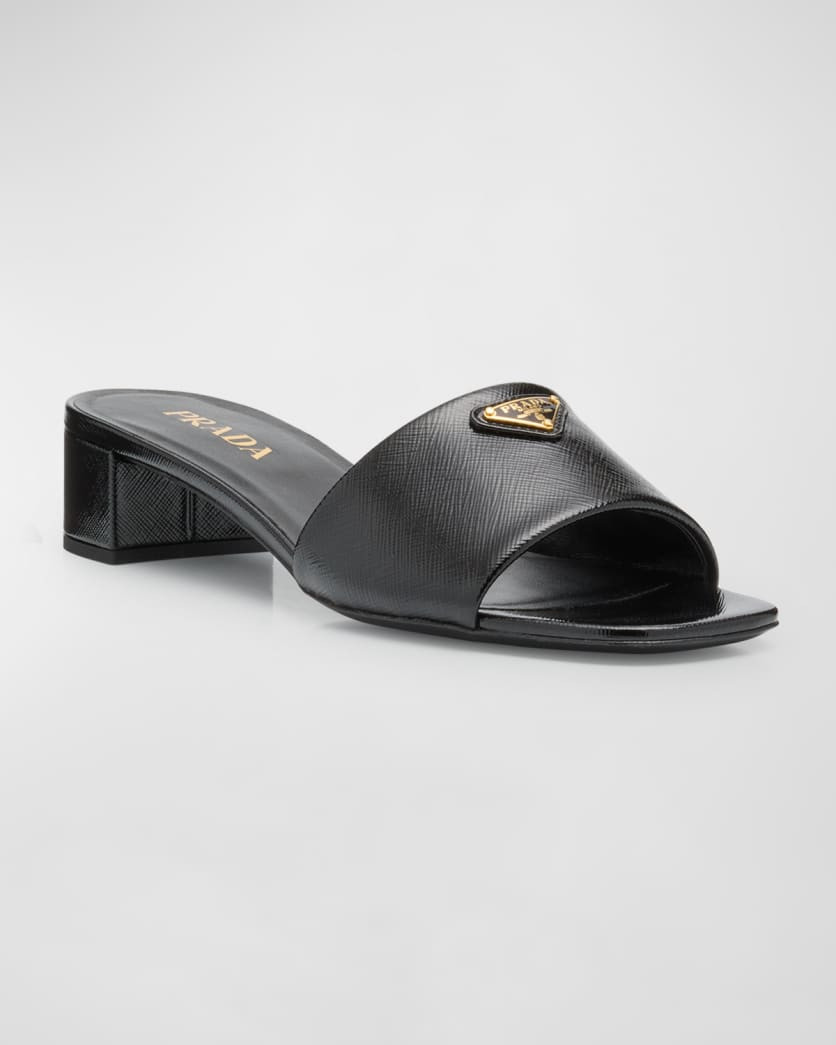 Leather Logo Slide Sandals | Neiman Marcus