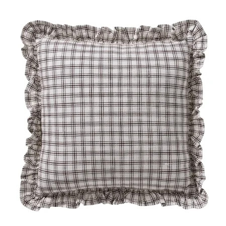 My Texas House 18" x 18" Ivory/Brown Ruffle Plaid Cotton Decorative Pillow | Walmart (US)