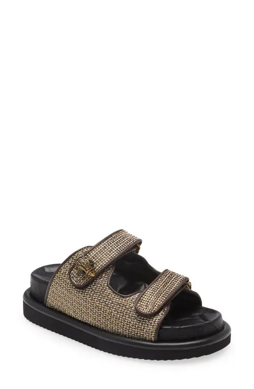 Kurt Geiger London Kurt Geiger Orson Studded Houndstooth Slide Sandal in Dark Beige at Nordstrom, Si | Nordstrom