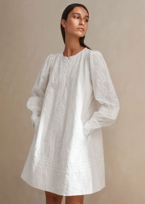 Embroidered Cotton Short Swing Dress | ME+EM Global (Excluding US)
