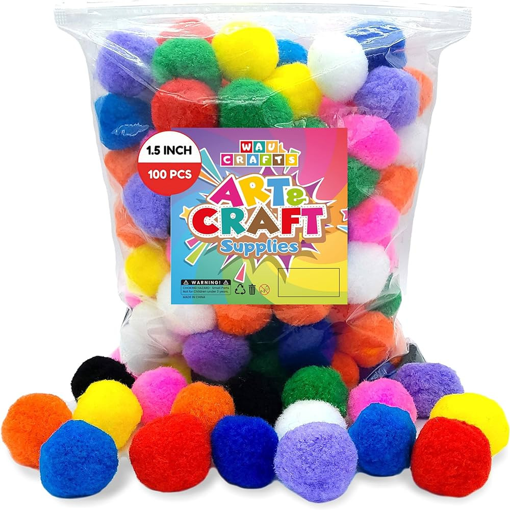WAU Craft Pom Pom Balls - 100pcs 1.5 inch Multicolored Large Pompoms for Crafts Art DIY Project i... | Amazon (US)