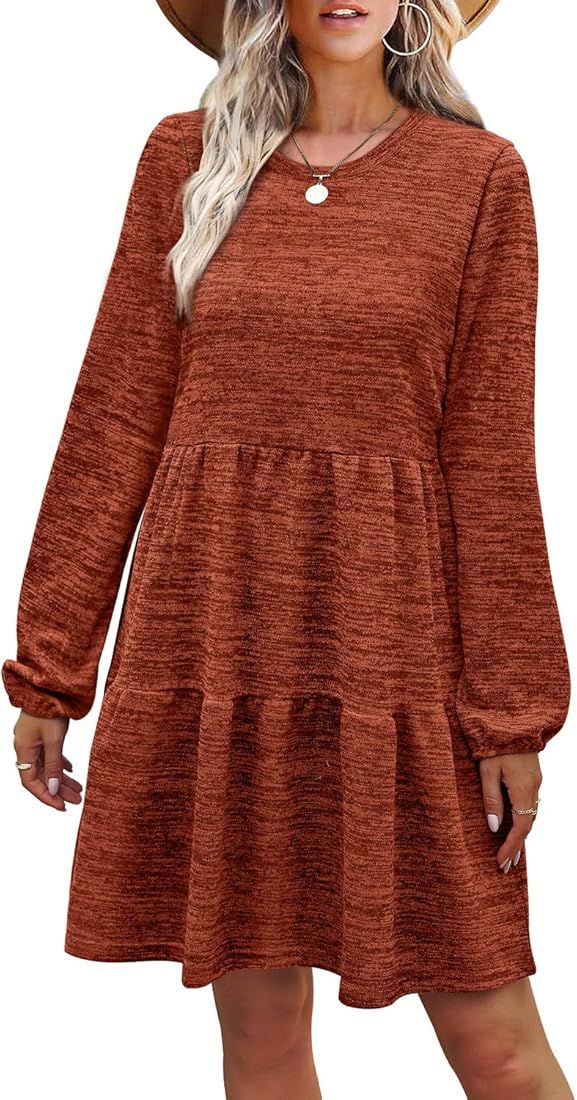 Womens Dresses Casual Long Sleeve Babydoll Sweater Dress Swing Fashion 2023 | Amazon (US)