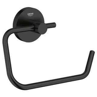 Essentials Curved Single Post Wall Mounted Toilet Paper Holder in Matte Black | The Home Depot