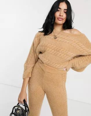 ASOS DESIGN two-piece off shoulder cable sweater in super fluffy yarn | ASOS US