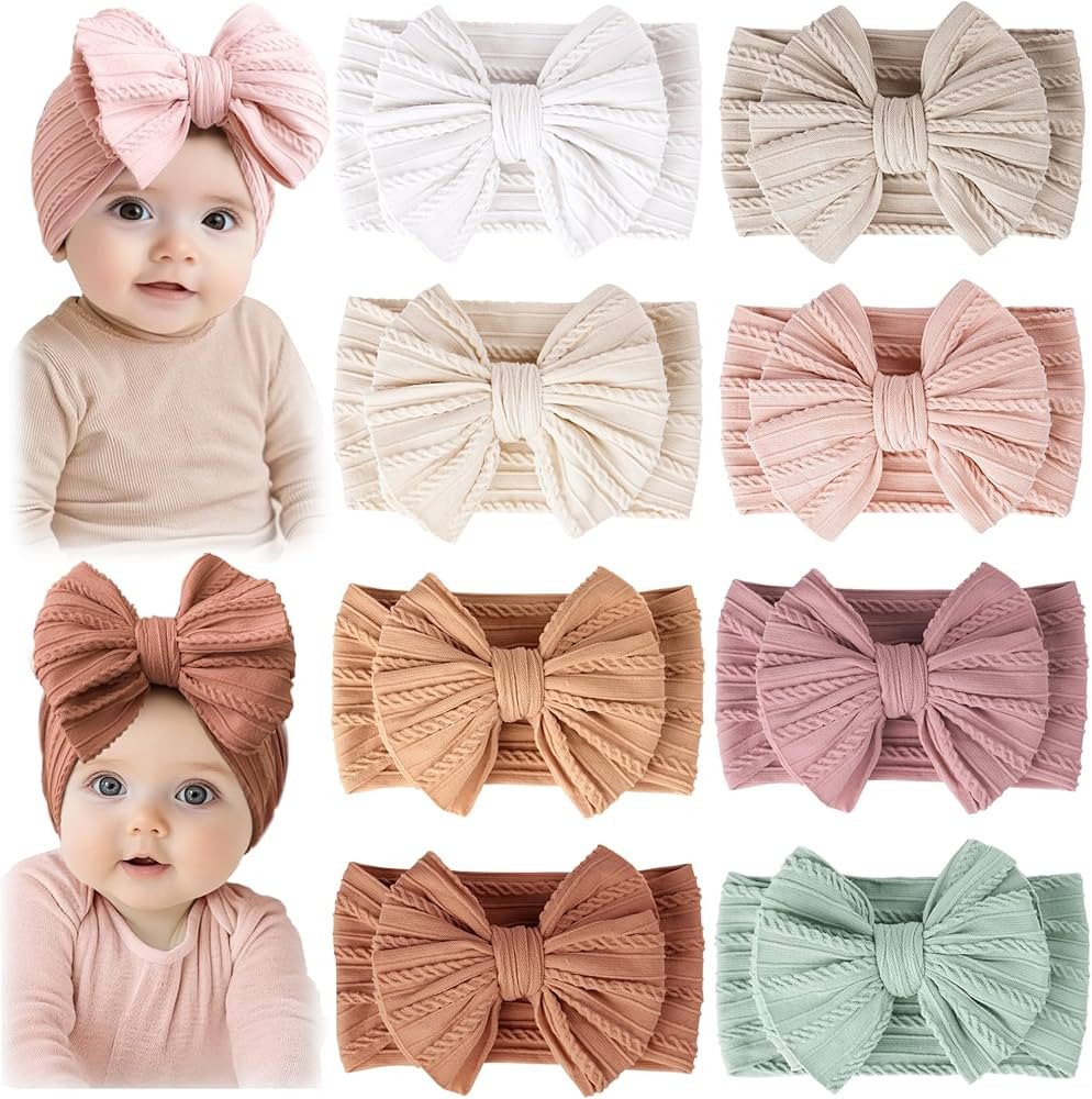 Prohouse 8 Pack Baby Headbands Soft Nylon Hairbands Hair Bows for Newborns Infants Toddlers and B... | Amazon (US)