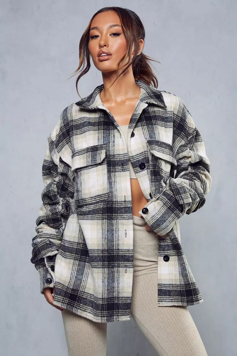 Ruched Sleeve Oversized Check Shacket | Debenhams UK