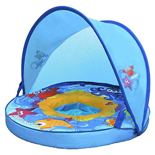 SwimSchool Self-Inflating Baby Float with Adjustable Canopy - 6-24 Months - Super Buoyant Baby Swim Float with Splash & Play Activity Center and Adjustable Safety Seat - Sea Creatures Design | Amazon (US)