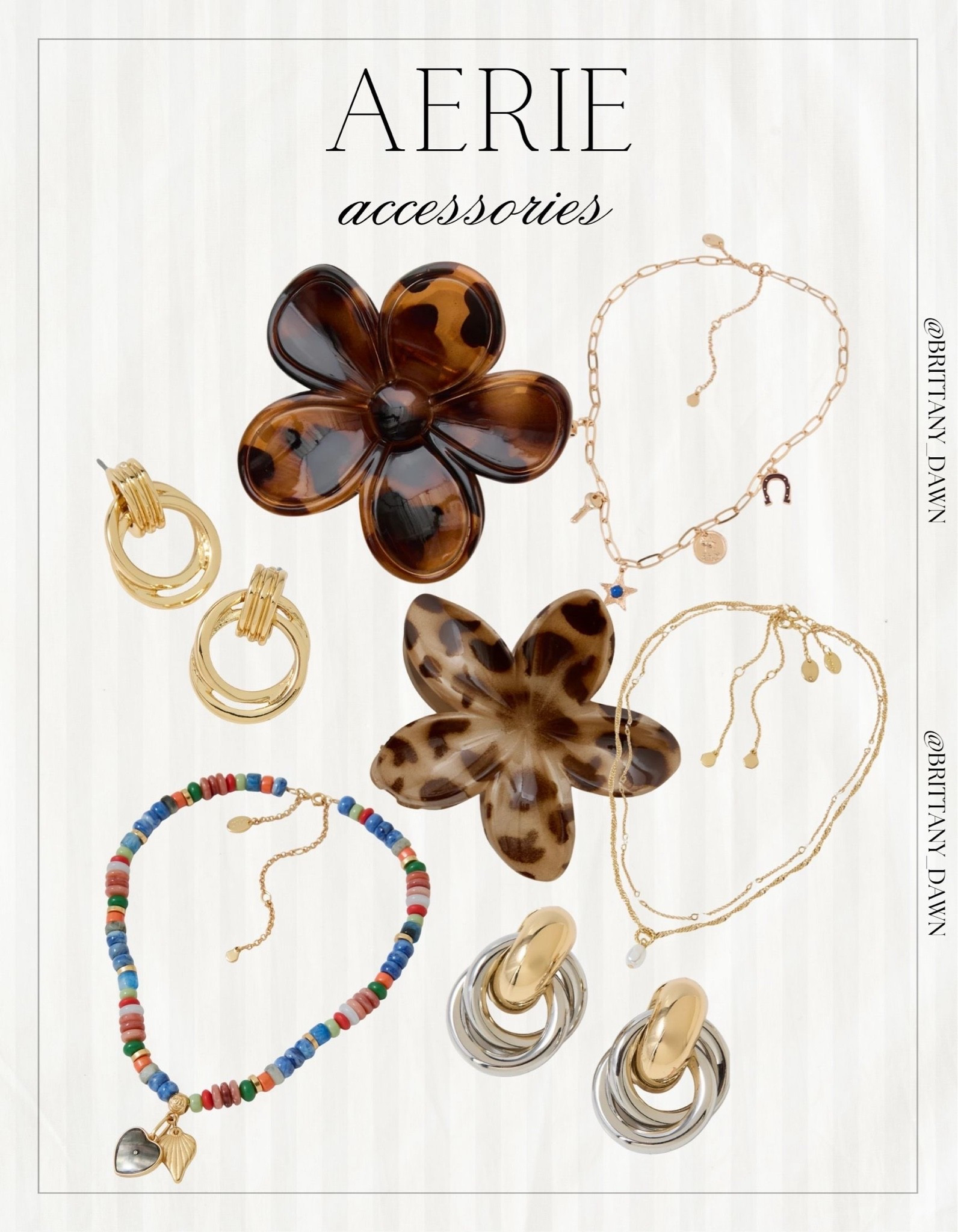 Elevate your everyday look with these adorable Aerie accessory finds! 🌸

Tortoise and leopard flower claw clips bring the perfect effortless pop to any hair style.

Layer delicate gold charm necklaces, mixed-metal statement earrings, and colorful beaded jewelry to finish off your outfits. ✨

#Aerie #AerieREAL #Accessories #JewelryInspo #HairAccessories #LTKunder50 #EverydayStyle #TrendyAccessories #StyleInspo

#LTKootd