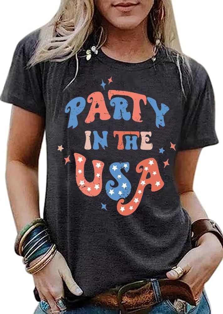 Party in The USA Shirt Women 4th of July T-Shirt Funny Independence Day Tee Patriontic Graphic Sh... | Amazon (US)