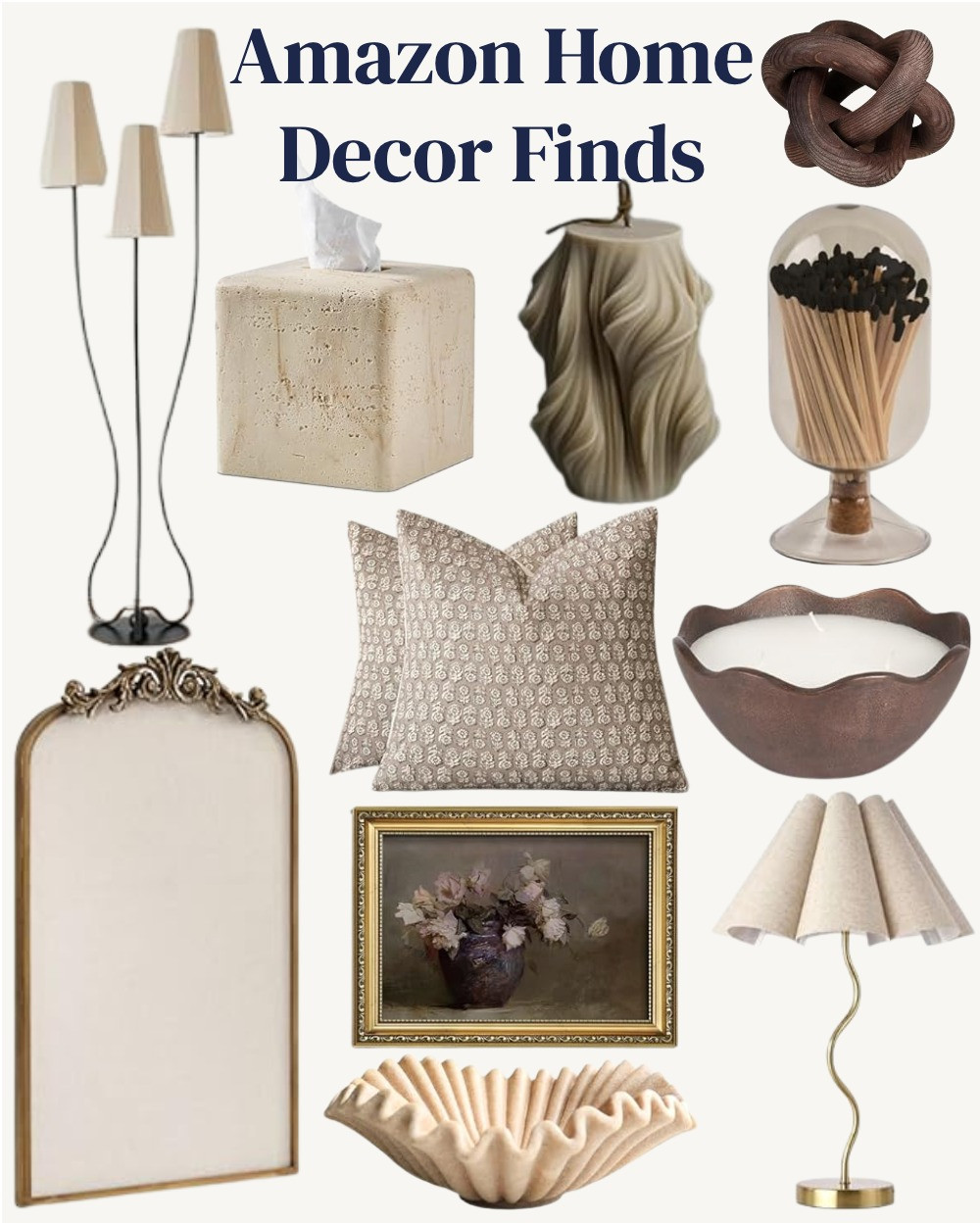 Amazon Home Decor Finds that make your home look expensive ✨
These neutral, cozy pieces are perfect for a modern coastal living room — featuring an organic floor lamp, sculptural table lamp, decorative candles, textured throw pillows, ceramic vases, arched wall mirror, and hand-crafted accent bowls. Warm textures and soft curves that instantly elevate your living room, apartment, or small space without overspending. 

 #LTKSeasonal #LTKOver40 #LTKHome