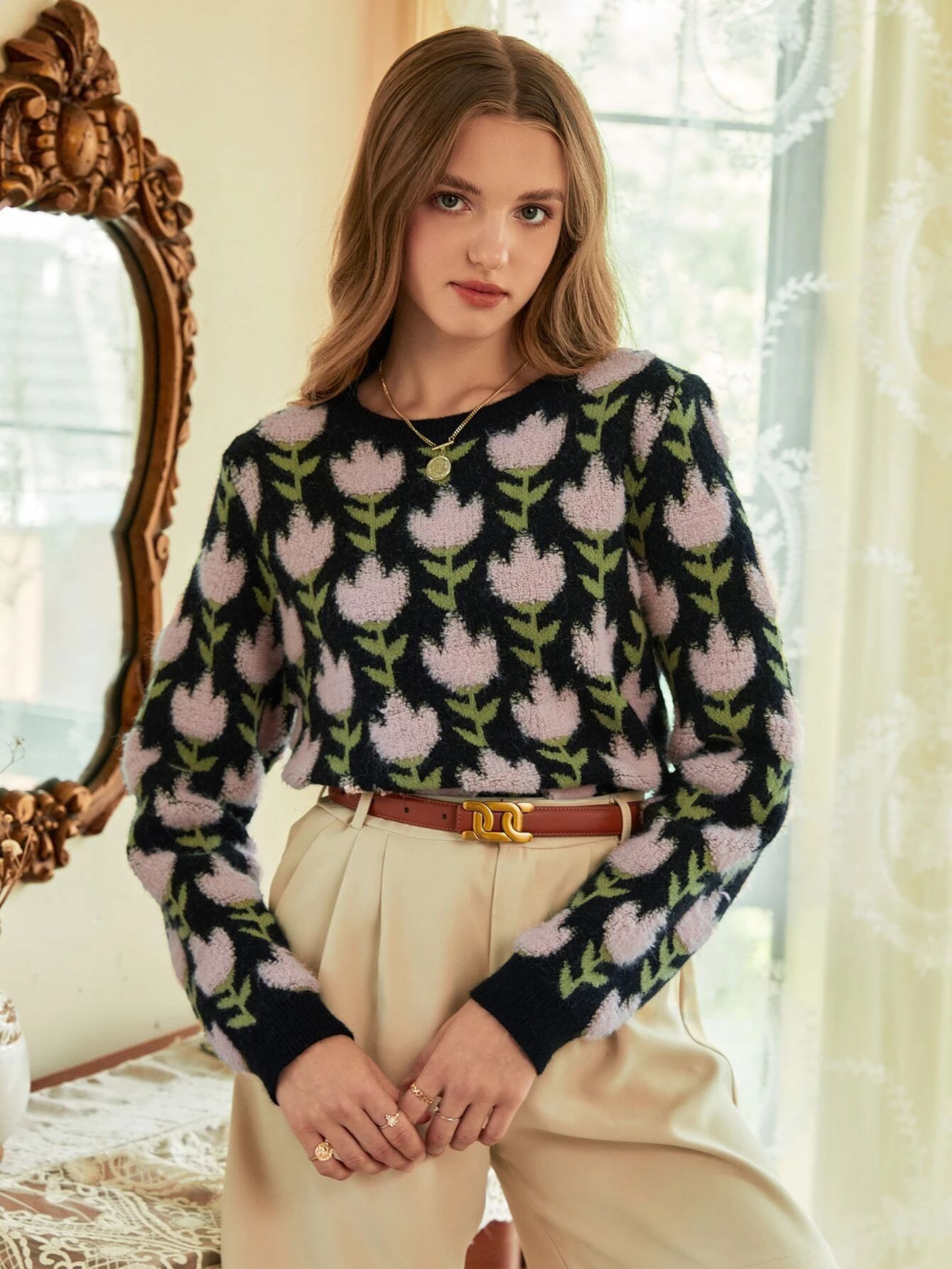 SHEIN MOD Allover Floral Pattern Sweater | SHEIN