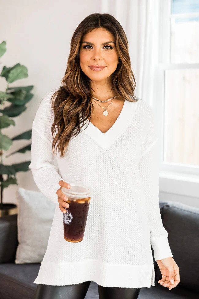 Dress To Impress Waffle Knit Ivory Blouse | The Pink Lily Boutique