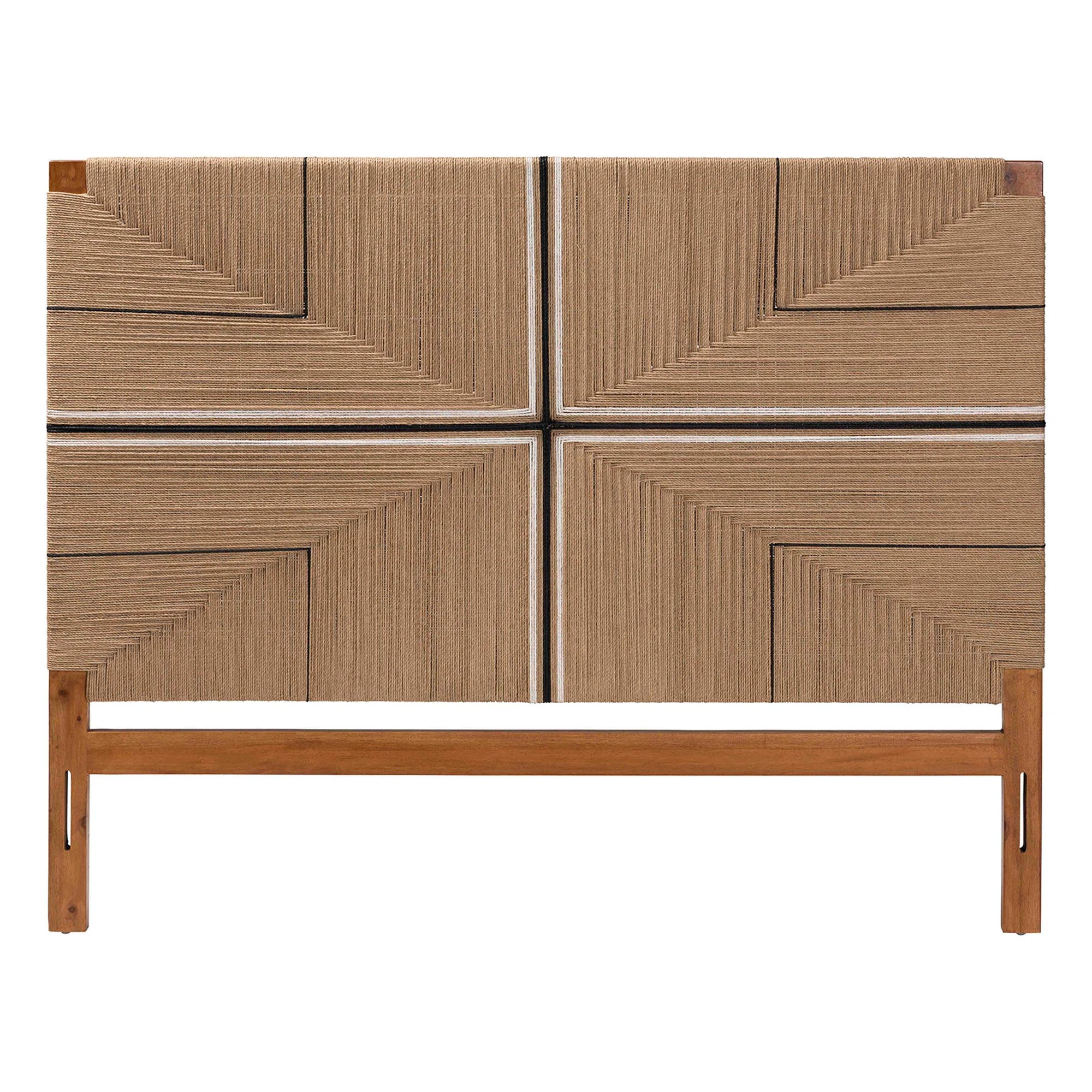 Bali & Pari Prita Paper Loom Headboard With Mahogany Wood Frame, Handwoven Bed Backrest Panel With Geometric Design, Boho Rustic Bedroom Accent | Wayfair North America