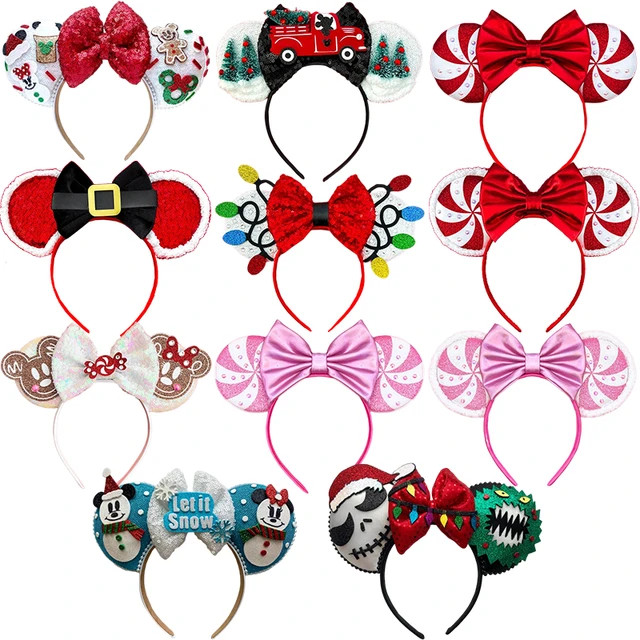 Christmas Disney Mickey Minnie Headbands Women Sequins Bow Ears Hairband Girls Silent Night Hair ... | AliExpress (US)