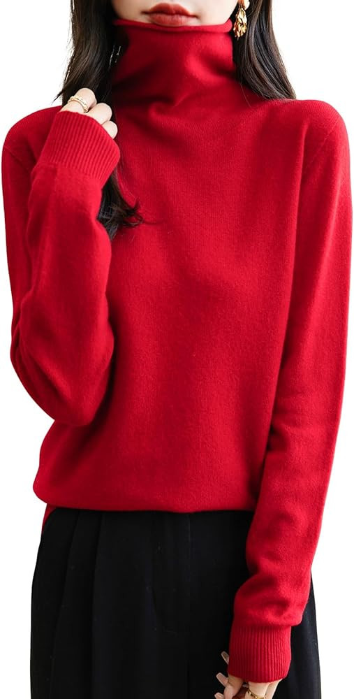 Women's 100% Merino Wool Seamless Sweater Turtleneck First-Line Ready to Wear Long Sleeve Knitted... | Amazon (US)
