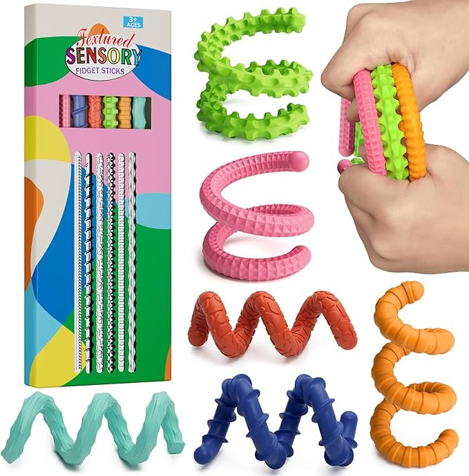 Sensory Fidget Toys for Kids Adults,6PCS Flexible Fidget Sticks for Stress Anxiety Autistic ADHD,... | Amazon (US)