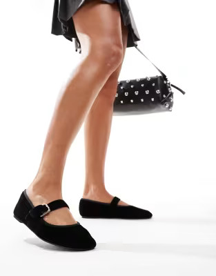 ASOS DESIGN Wide Fit Lou Mary Jane ballet in black velvet | ASOS (Global)