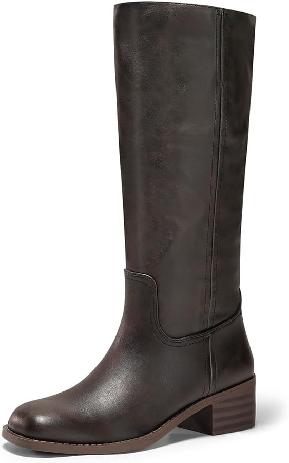 Coutgo Women's Knee High Boots Square Toe Chunky Block Heel Tall Boots Comfortable Low Heel Shoes | Amazon (US)