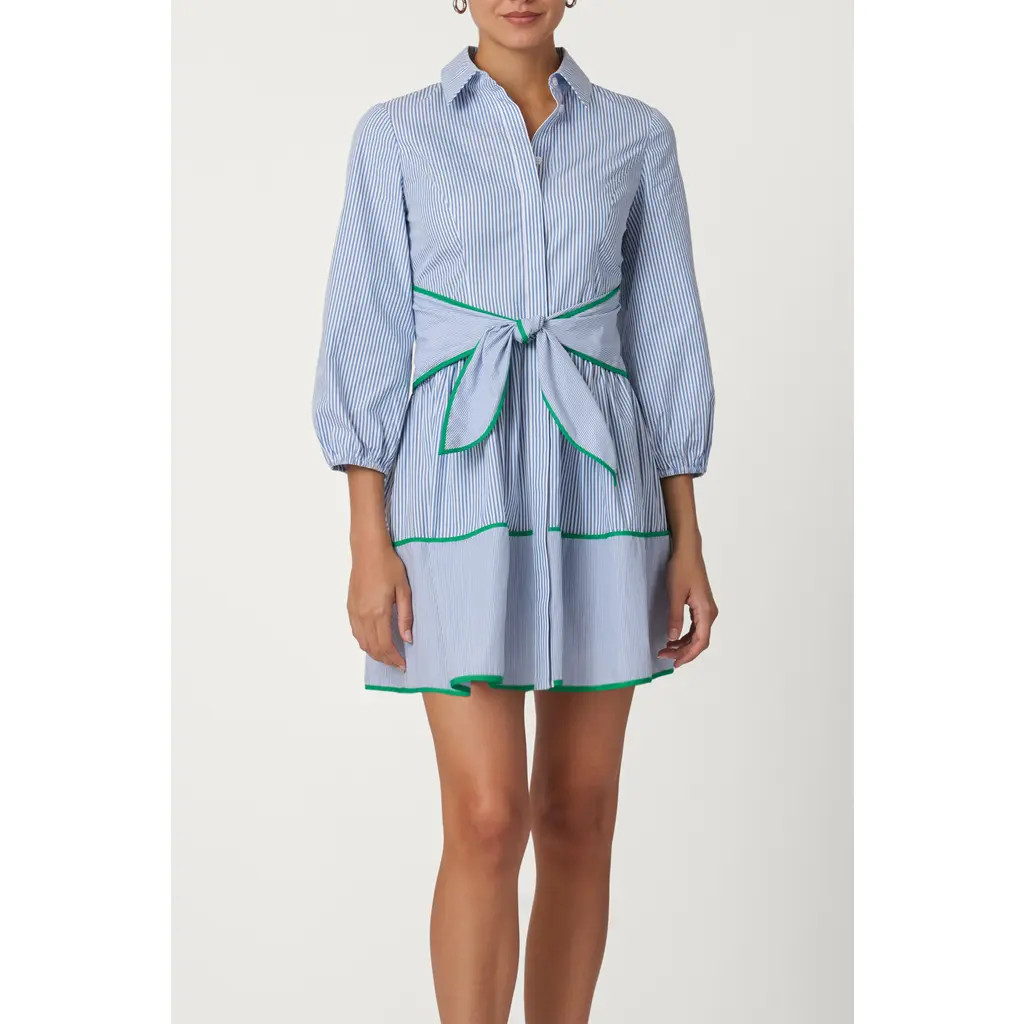 Shoshanna Cotton Pinstripe Chatfield Dress in French Blue/optic/green at Nordstrom, Size 4 | Nordstrom