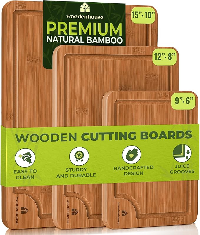 Cutting Boards for Kitchen, Wood Cutting Board - Bamboo Cutting Board Set of 3, Dark Color, Durab... | Amazon (US)