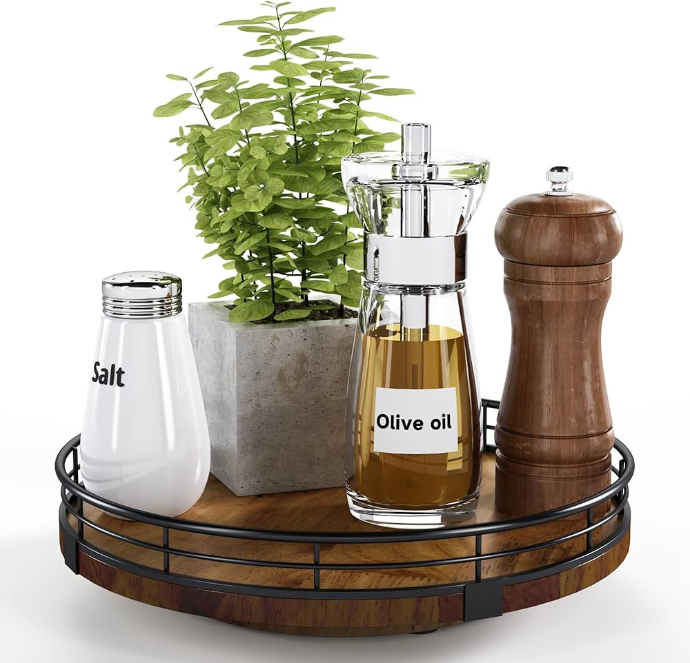 Farmhouse Oak 9" Lazy Susan Turntable Organizer for Cabinet, Round Wooden Lazy Susan Organization... | Amazon (US)