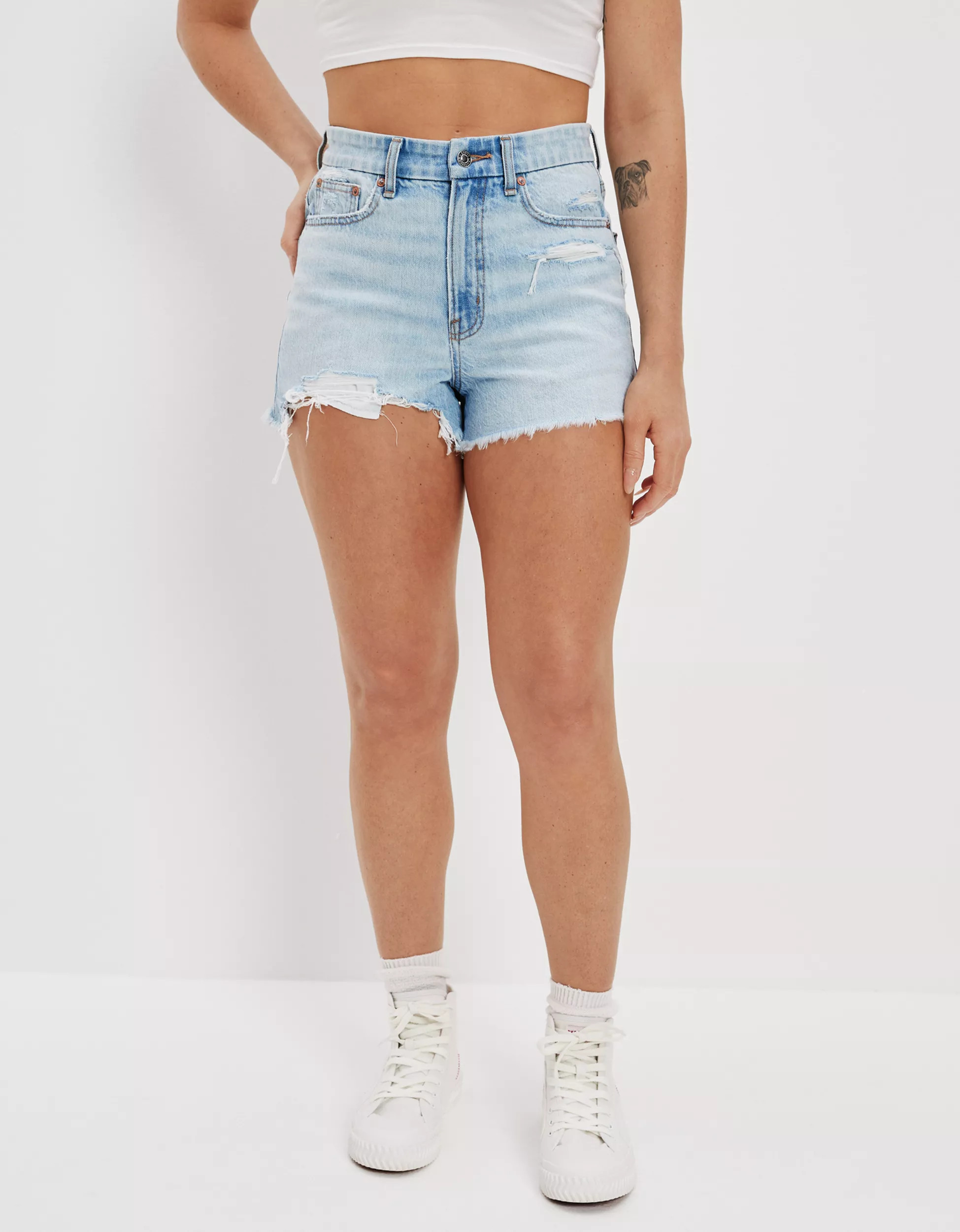 AE Strigid Denim Curvy Highest Waist '90s Boyfriend Short | American Eagle Outfitters (US & CA)