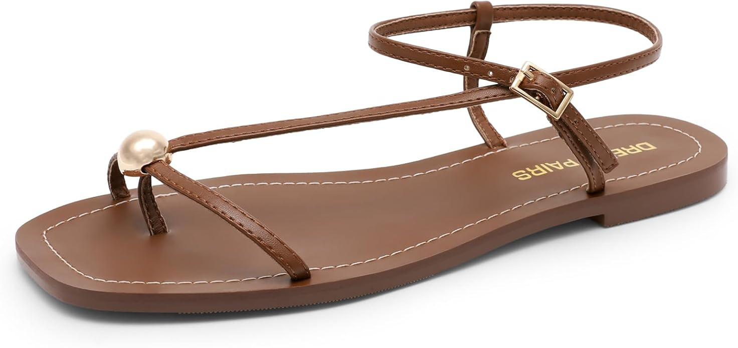 DREAM PAIRS Women's Strappy Flat Sandals for Women Comfortable Open Square Toe Sandals Dressy Bea... | Amazon (US)