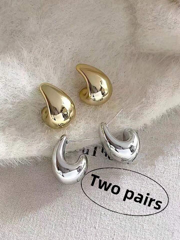 4pcs/Set Gold And Silver Asymmetrical Waterdrop Earrings, European And American Style, Simple And... | SHEIN