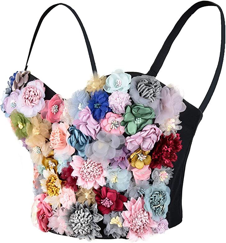 ELLACCI Women's 3D Floral Bustier Crop Top Wedding Party Club Bra Tops | Amazon (US)