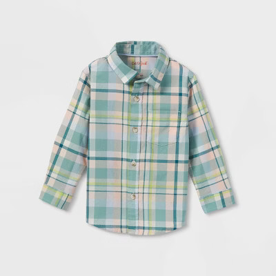 Toddler Boys' Plaid Poplin Long Sleeve Button-Down Shirt - Cat & Jack™ | Target
