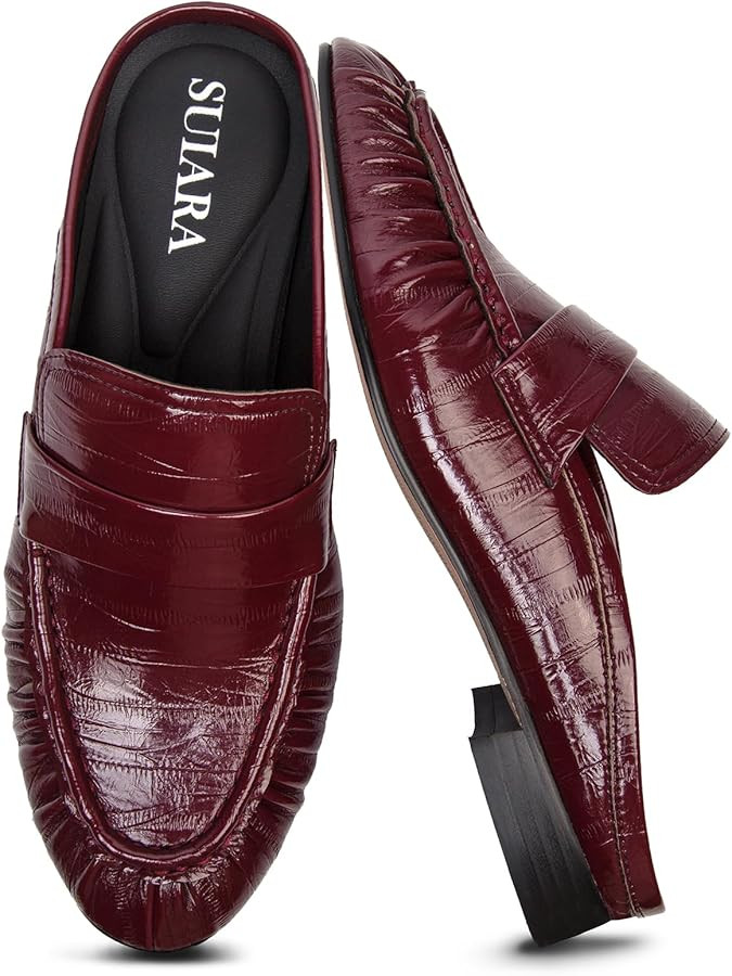 Penny Loafers for Women Chunky Heel Flat Mules Round Toe Slip on Comfortable Loafers Casual Slide... | Amazon (US)