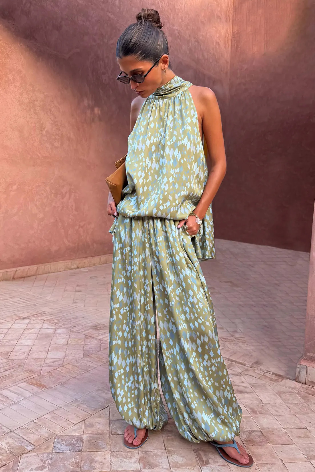 Green Diamond Print Balloon Trouser | Never Fully Dressed US
