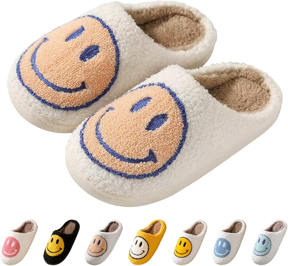 Smile Face Slippers for Women Retro Soft Plush Warm Slip-on Slippers, Happy face slippers Cozy In... | Amazon (US)
