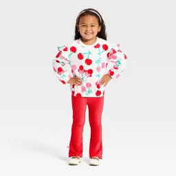 Toddler Girls' 2pc Disney Minnie Mouse Cherry Sweatshirt and Pants Set - Red | Target