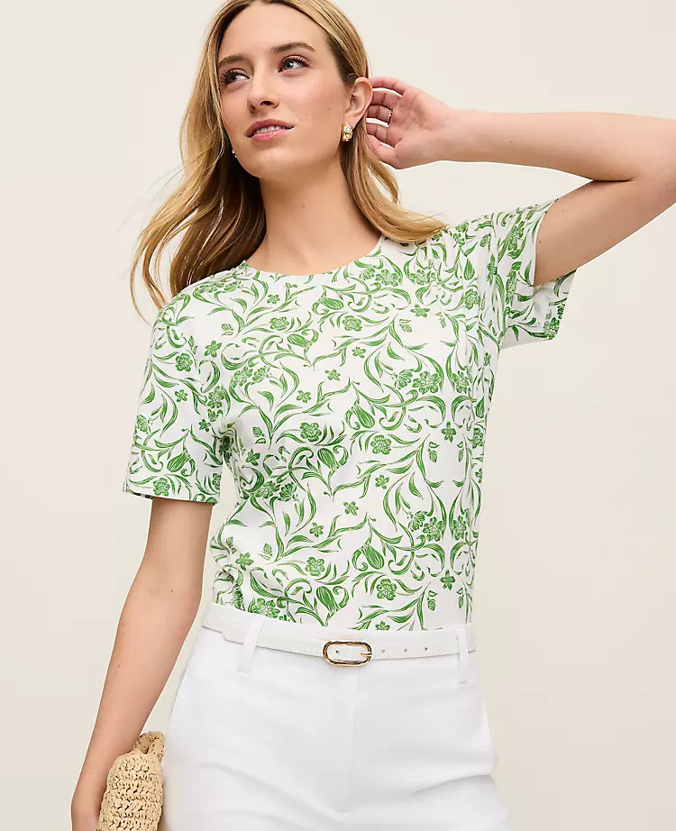 Floral Crew Neck Tee | Ann Taylor