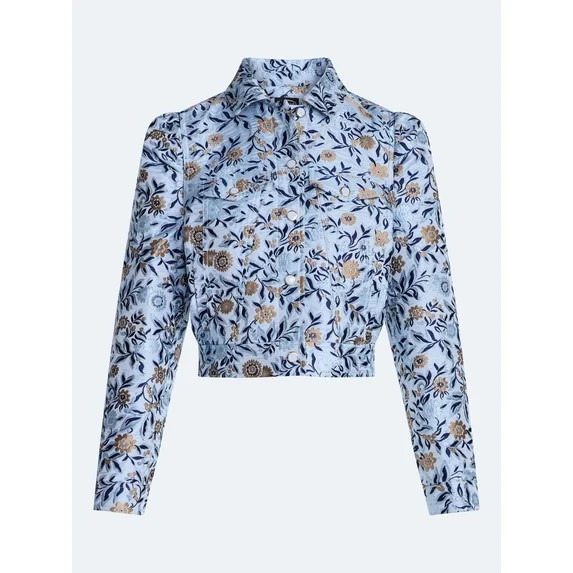 Scoop Women’s and Women's Plus Cropped Trucker Jacket with Puff Sleeves, Sizes XS-4X | Walmart (US)