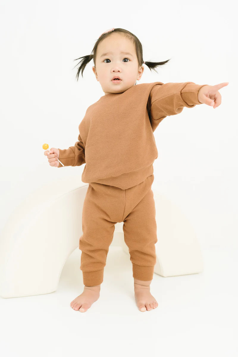 Cognac Waffle Crewneck Set | Little One Shop Co