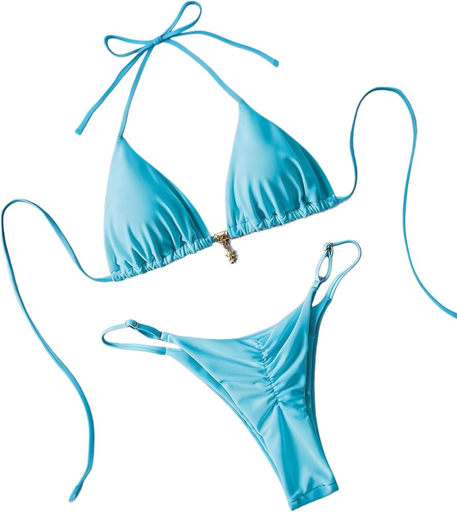 Tainehs Women's Brazillian Triangle Thong Bikini Set Sexy String Two Piece Swimsuit Bathing Suit | Amazon (US)