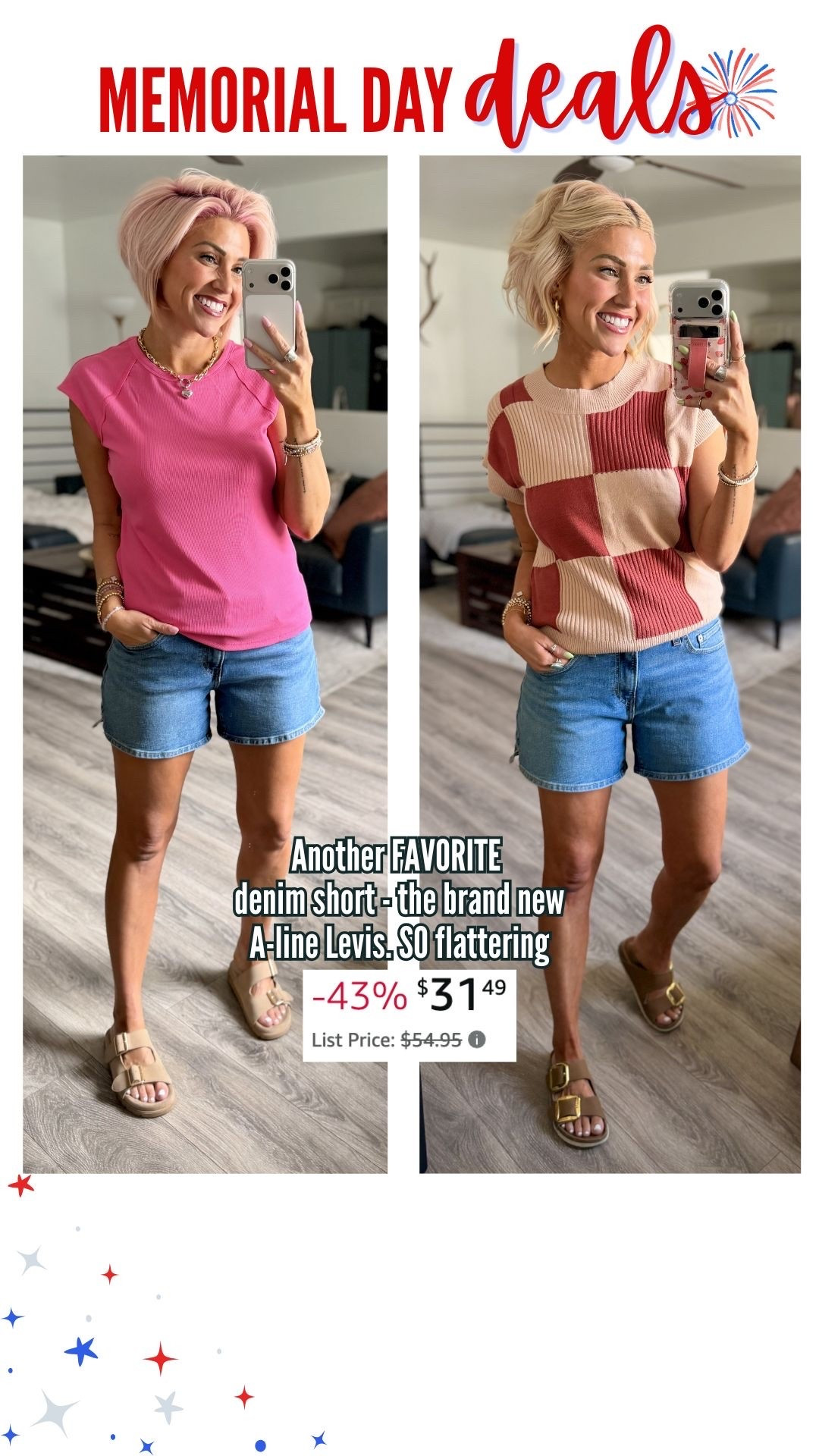 Loving these new A-line Levi denim shorts! So flattering and comfortable too! I’m in the 28 & wearing the medium in both tops

#LTKdayinmylife #LTKootd #LTKSaleAlert