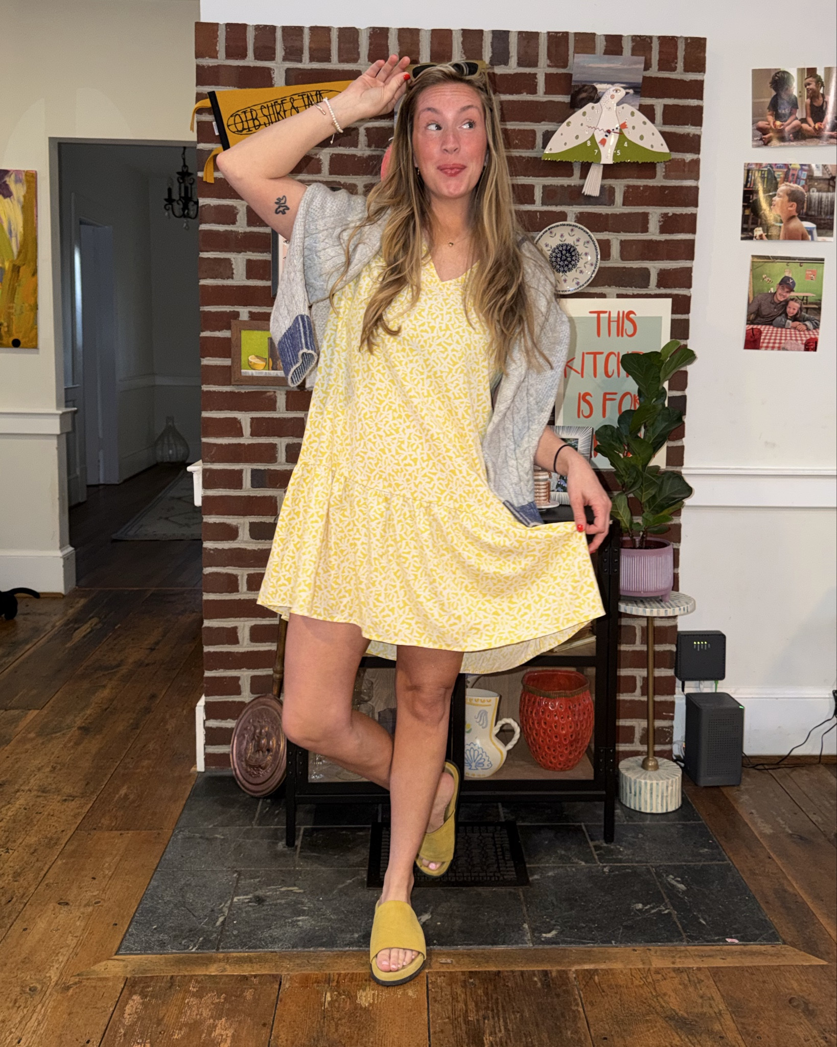 Wear the dress!! This sweater is on sale for $10 right now. I can’t link the actual product but if you search, “Pilcro Cable-Kint Embroidered Sweater," you can find it!  

So excited for dress weather. 🌞

#LTKmomlife #LTKSaleAlert #LTKootd