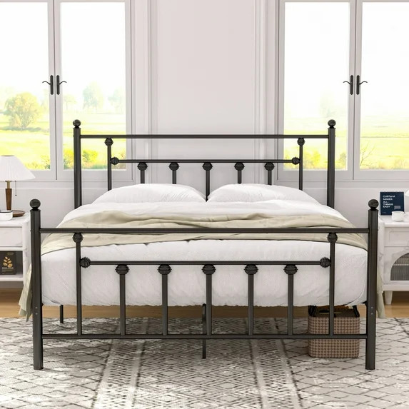 Victorian Queen Size Metal Platform Bed Frame with Headboard & Footboard, No Box Spring Needed, B... | Walmart (US)