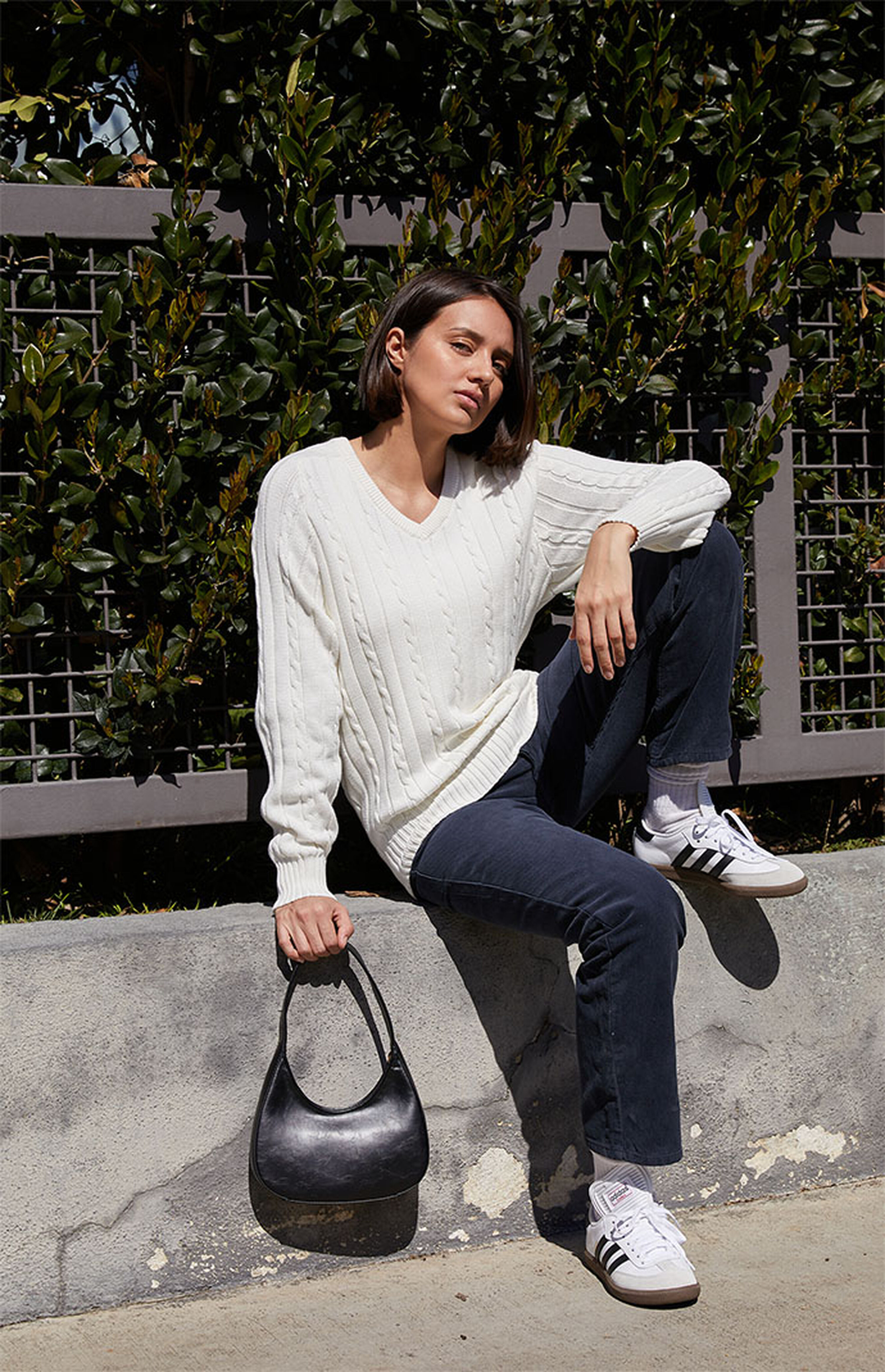 John Galt White Ida Cable Knit Sweater | PacSun