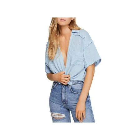 Free People We The Free Womens Full of Light Button-Down V-Neck Crop Top Blue S | Walmart (US)