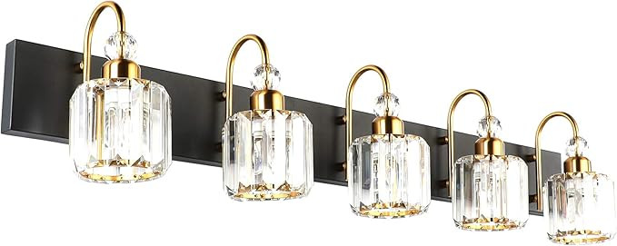 Ralbay Modern LED Bathroom Vanity Lights 5-Lights Crystal Vanity Lights Over Mirror Modern Black ... | Amazon (US)