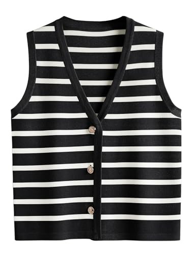 LILLUSORY Vest Tops for Women 2026 Summer Outfits Striped Sweaters Button Up Casual Blouses Jacke... | Amazon (US)