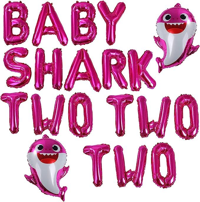 Empire Party Supply Pink Baby Shark Two Two Two Balloons Banner for Girl 2nd Birthday Decorations... | Amazon (US)